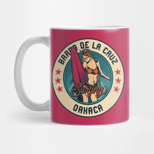 Vintage Surfing Badge for Barra de la Cruz, Mexico Mug